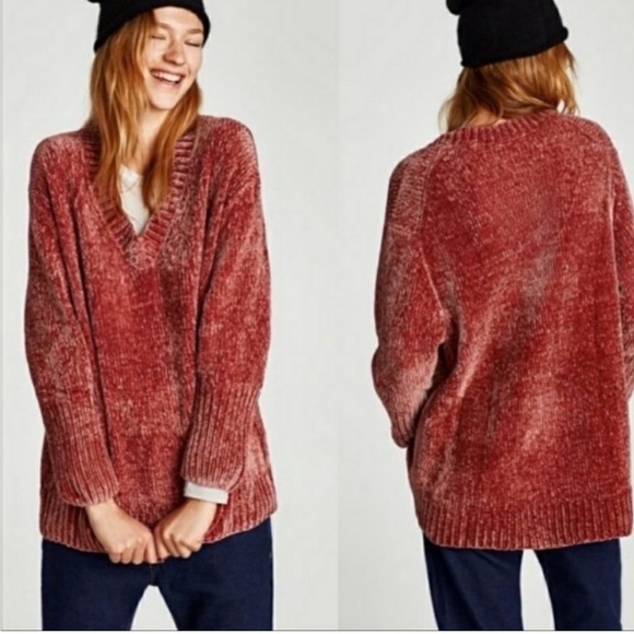 ZARA KNIT Chenille V-Neck Sweater - Picture 2 of 5